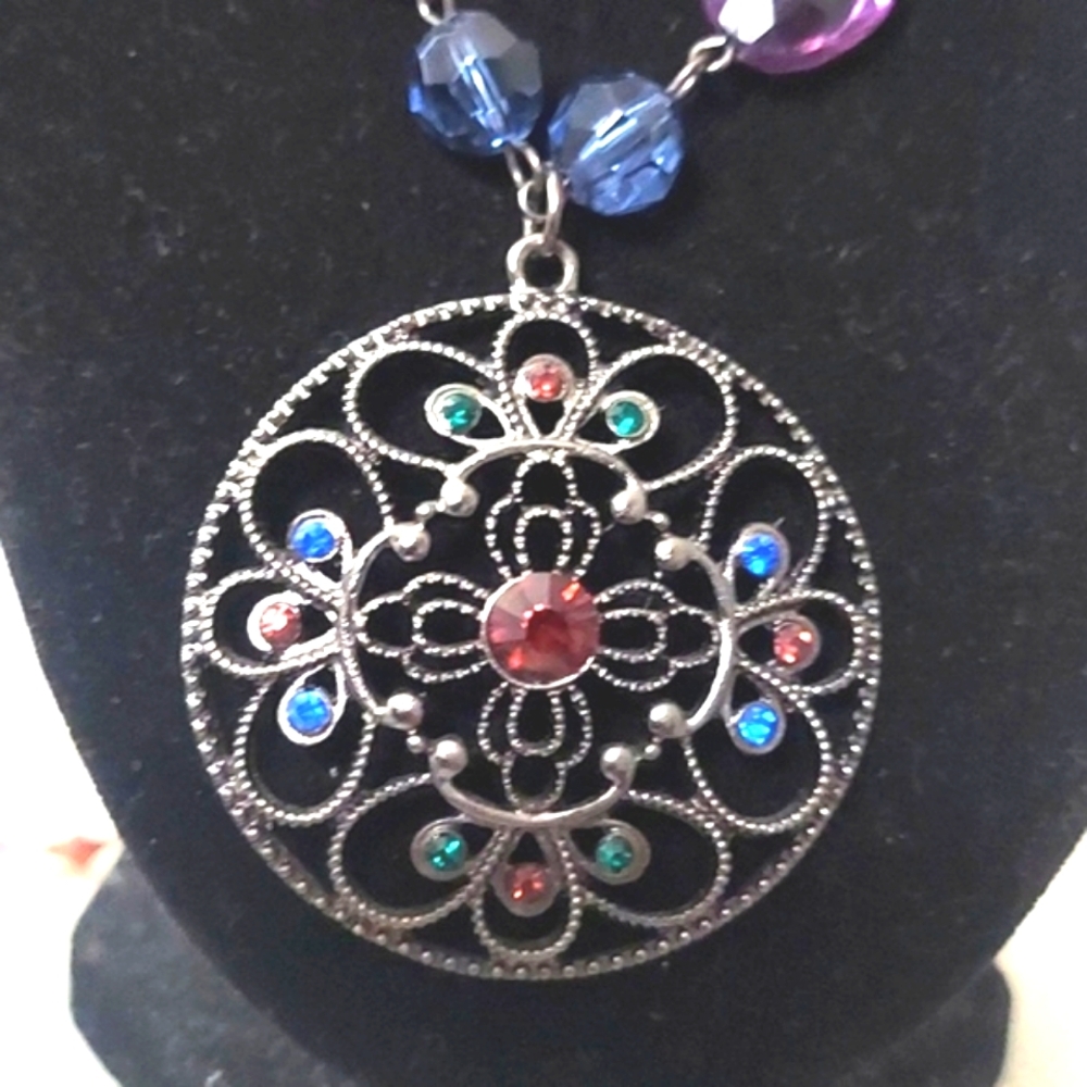 Chunky Multi Stone Layered Statement Medallion Pe… - image 3